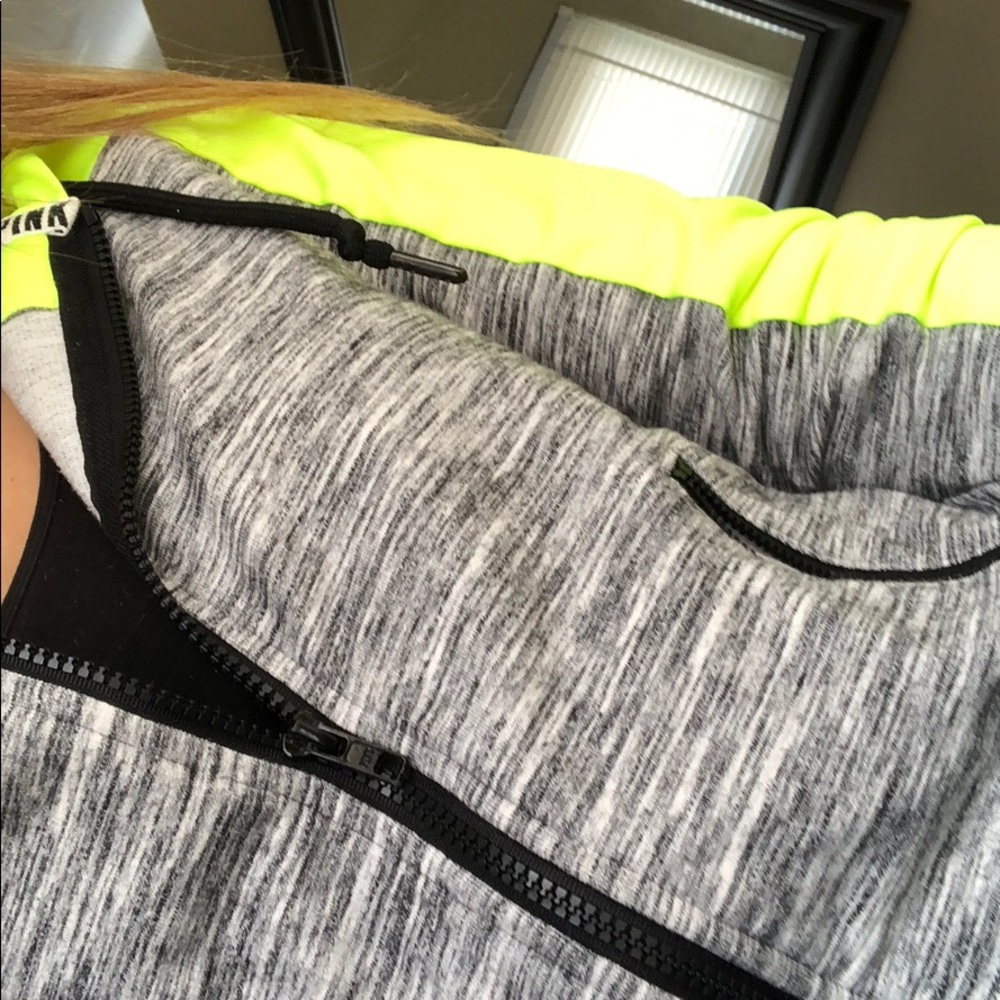 PINK green and gray zipper hoodie jacket